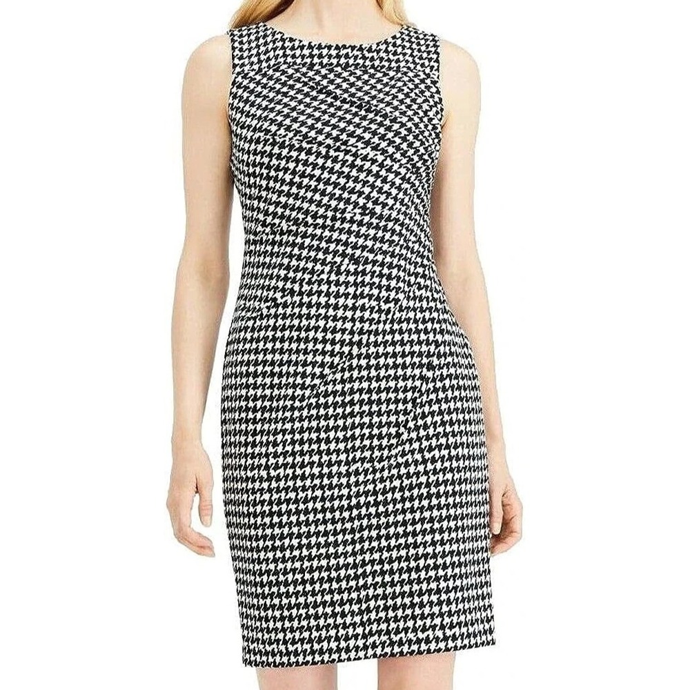 CALVIN KLEIN Dress Size 10 Houndstooth Sheath Ruched Side Sleeveless